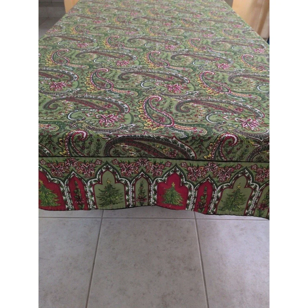 April Cornell Xmas Tree Tablecloth Batik Block Print 60x82 Paisley 100% Cotton